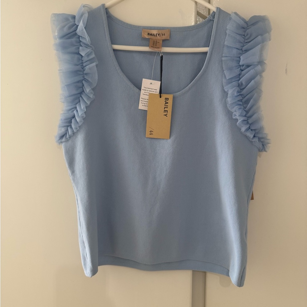 Bailey 44 Luxury Sleeveless Jenna Ruffle Sleeved Baby Blue Top Size XL (NEW) - Picture 2 of 7